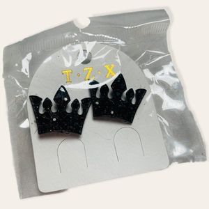 ⭐️4 for$20⭐️ Boutique NWT Black Crown Earrings Covered in Tiny Flat Black Gems